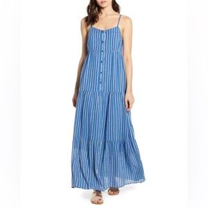 Splendid Promenade Blue Striped Linen Maxi Dress - Sz S